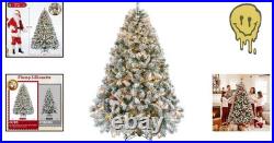 6ft Snow Flocked Pre-lit Christmas Tree with 250 White Lights, 820 Tips, Hinged