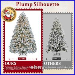 6ft Snow Flocked Pre-lit Christmas Tree with 250 White Lights, 820 Tips, Hinged