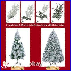 6ft Snow Flocked Pre-lit Christmas Tree with 250 White Lights, 820 Tips, Hinged