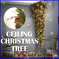 6ft Upside Down Hanging from Ceiling Quarter Christmas Tree with300 LED Lights