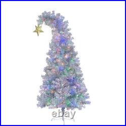 6ft White Christmas Tree with 300 Colorful LED Lights with Gold Stars US Gift