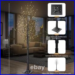 7FT 600L Lighted Twig Tree Including Twinkle Lights LED Birch Tree with Timer