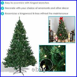7FT Artificial Christmas Tree Hinged Braches with Stand and LED Lights