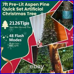 7FT Artificial Christmas Tree with 340 Multi-Color LED Lights 2126 Branch Tips