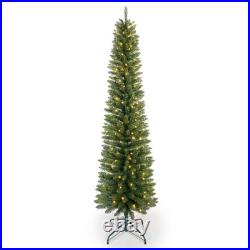 7FT Green Pencil Christmas Tree with 150 Warm White LED Lights-modes Sturdy Base