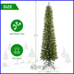 7FT Green Pencil Christmas Tree with 150 Warm White LED Lights-modes Sturdy Base