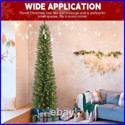 7FT Green Pencil Christmas Tree with 150 Warm White LED Lights-modes Sturdy Base