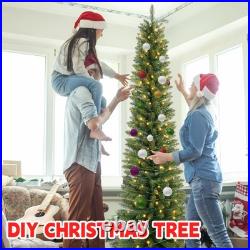 7FT Green Pencil Christmas Tree with 150 Warm White LED Lights-modes Sturdy Base