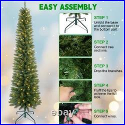 7FT Green Pencil Christmas Tree with 150 Warm White LED Lights-modes Sturdy Base
