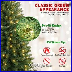 7FT Green Pencil Christmas Tree with 150 Warm White LED Lights-modes Sturdy Base