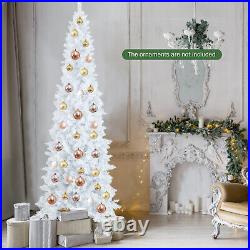 7FT Pre-Lit Hinged Pencil Christmas Tree White with 300 LED Lights & 8 Flash Modes