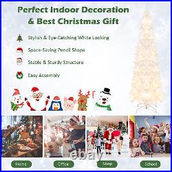 7FT Pre-Lit Hinged Pencil Christmas Tree White with 300 LED Lights & 8 Flash Modes
