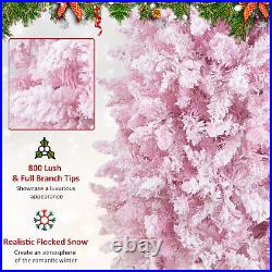 7FT Pre-Lit Snow Flocked Hinged Pencil Christmas Tree with 300 Lights & 8 Modes