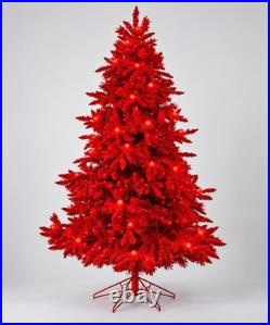 7FT Red Artificial Christmas Tree Pre-Lit Holiday Xmas Home Decor