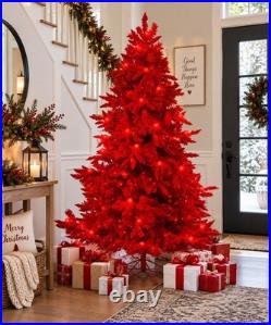 7FT Red Artificial Christmas Tree Pre-Lit Holiday Xmas Home Decor
