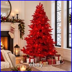7FT Red Artificial Christmas Tree Pre-Lit Holiday Xmas Home Decor