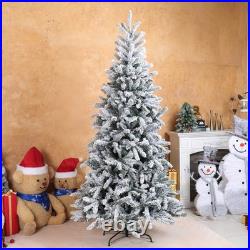 7FT Snow Pencil Christmas Tree Flocked Pre-lit Artificial Holiday Decor with Light