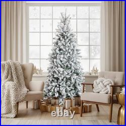 7FT Snow Pencil Christmas Tree Flocked Pre-lit Artificial Holiday Decor with Light