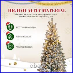 7FT Snow Pencil Christmas Tree Flocked Pre-lit Artificial Holiday Decor with Light