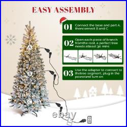 7FT Snow Pencil Christmas Tree Flocked Pre-lit Artificial Holiday Decor with Light