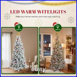 7FT Snow Pencil Christmas Tree Flocked Pre-lit Artificial Holiday Decor with Light