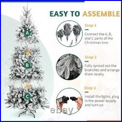 7FT Snow Pencil Christmas Tree Flocked Pre-lit Artificial Holiday Decor with Light