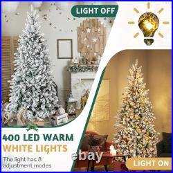 7FT Snow Pencil Christmas Tree Flocked Pre-lit Artificial Holiday Decor with Light