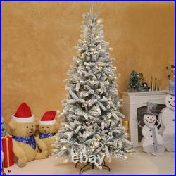 7FT Snow Pencil Christmas Tree Flocked Pre-lit Artificial Holiday Decor with Light
