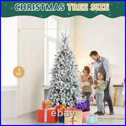 7FT Snow Pencil Christmas Tree Flocked Pre-lit Artificial Holiday Decor with Light