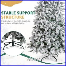 7FT Snow Pencil Christmas Tree Flocked Pre-lit Artificial Holiday Decor with Light