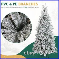 7FT Snow Pencil Christmas Tree Flocked Pre-lit Artificial Holiday Decor with Light