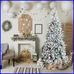 7FT Snow Pencil Lighted Christmas Tree Flocked Artificial for Holiday Decor