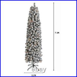 7Ft/7.5Ft Snow Flocked Artificial Pencil Christmas Tree 641 Branches with Stand
