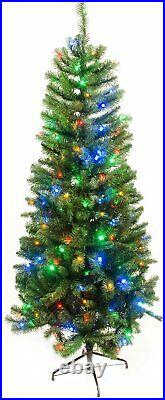 7Ft Green Pre-Lit Slim Christmas Decoration Tree With 240 LED Multi Colour Light