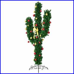 7Ft Pre-Lit Artificial Cactus Christmas Tree withLED Lights and Ball Ornaments