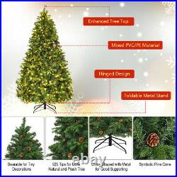 7Ft Pre-Lit Artificial Christmas Tree Hinged with460 LED Lights And Pine Cones