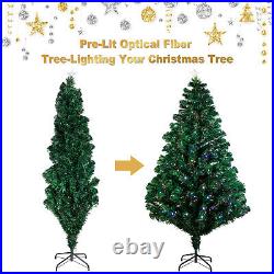 7Ft Pre Lit Fiber Optic Christmas Tree Xmas With LED Lights & Top Star & Stand