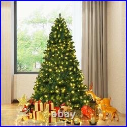 7Ft Pre-Lit PVC Artificial Christmas Tree Hinged with 300 LED Lights & Stand Green