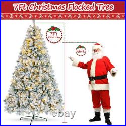 7Ft Pre-Lit Snow Flocked Pine Artificial Christmas Tree with Lights 1200 Tips
