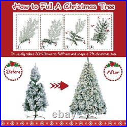 7Ft Pre-Lit Snow Flocked Pine Artificial Christmas Tree with Lights 1200 Tips