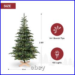 7Ft Prelit Artificial Christmas Tree Green spruce & 400 LED Lights X-Wooden Base