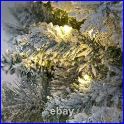 7Ft White Snowy Pre Lit Easy Plug Helsinki Pine Christmas Tree Xmas Lights Up