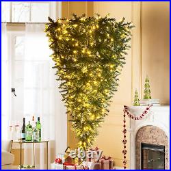 7.4ft Upside Down Christmas Tree Hinged with LED Warm White Lights Metal Base