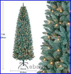 7.5FT Artificial Christmas Tree Slim Blue Spruce Prelit Lights Decor Holiday
