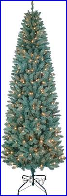 7.5FT Artificial Christmas Tree Slim Blue Spruce Prelit Lights Decor Holiday