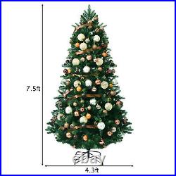 7.5FT Pre-Lit Artificial Christmas Tree 1242 Tips with100 Ornaments and 250 Lights