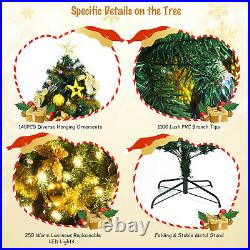 7.5FT Pre-Lit Artificial Christmas Tree with140 Ornaments and 250 Lights
