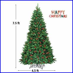 7.5FT Pre-Lit Christmas Tree Hinged Artificial Tree Decoration with LED Lights