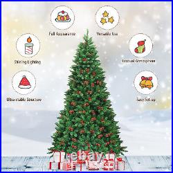 7.5FT Pre-Lit Christmas Tree Hinged Artificial Tree Decoration with LED Lights