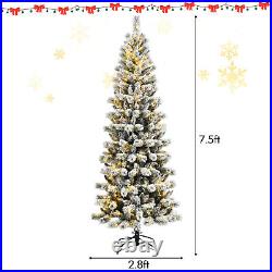 7.5FT Pre-Lit Hinged Christmas Tree Snow Flocked with9 Modes Remote Control Lights